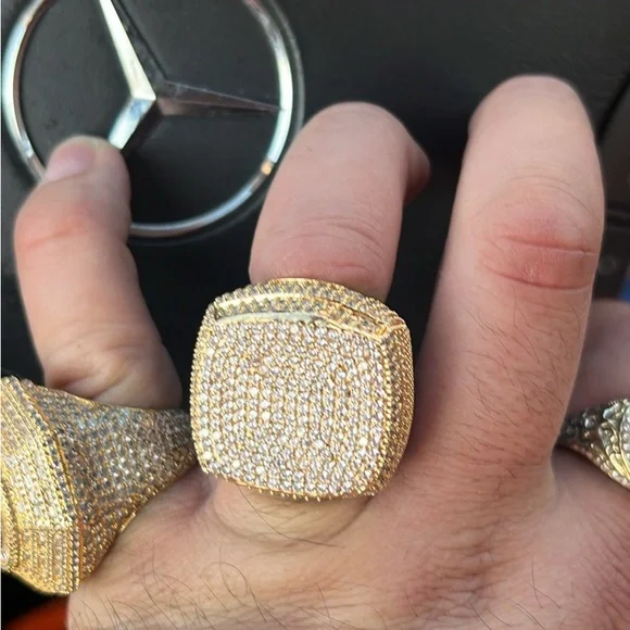 Plunger Ring statement 18k dippped busted down .01cvv diamonds size 10 ring